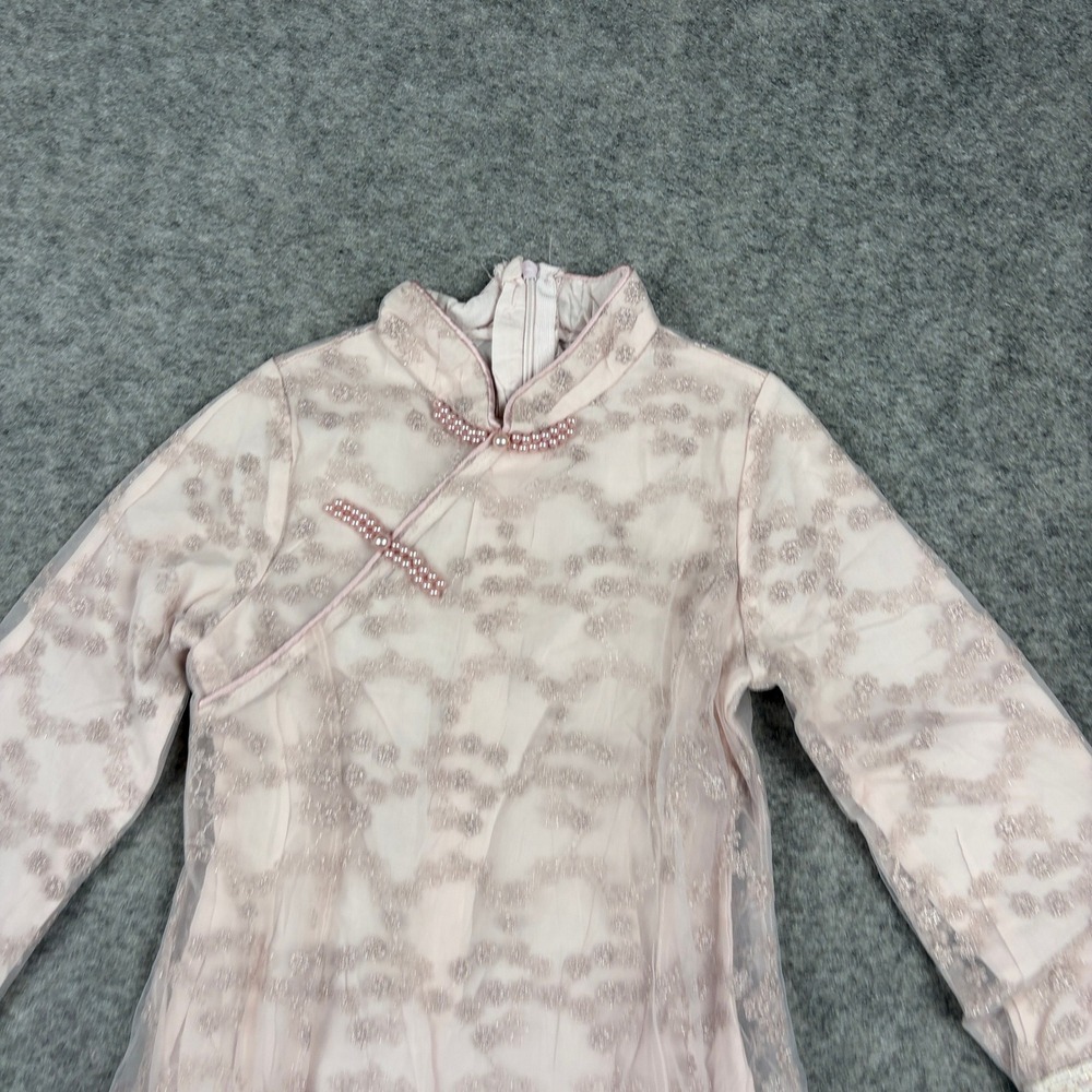 Unbranded Cheongsam Qipao Dress Girls Pink Lace Sheer Floral Frog Closure 100 - Picture 4 of 11